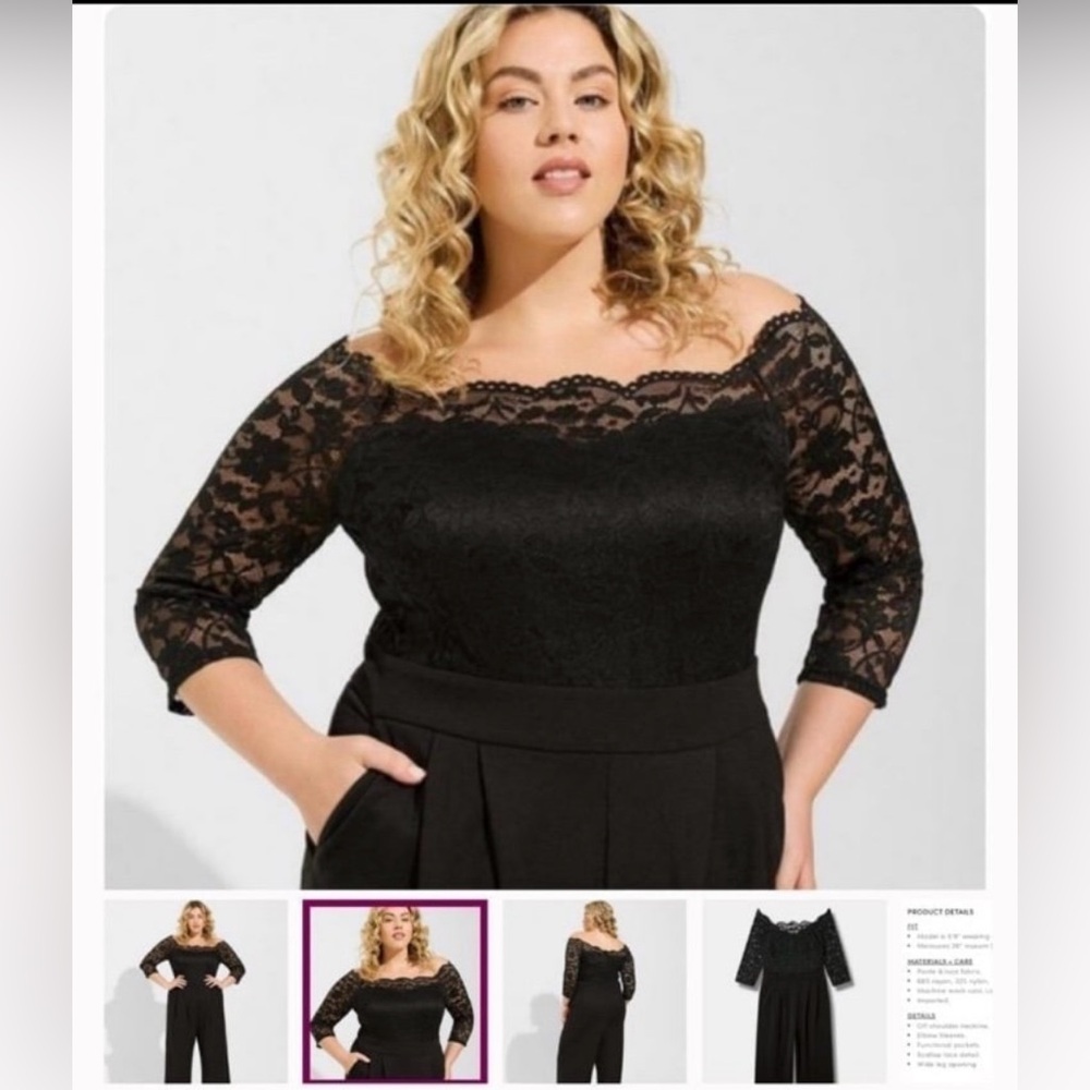 Torrid Black Lace Off Shoulder Jumpsuit/Pantsuit - NWT